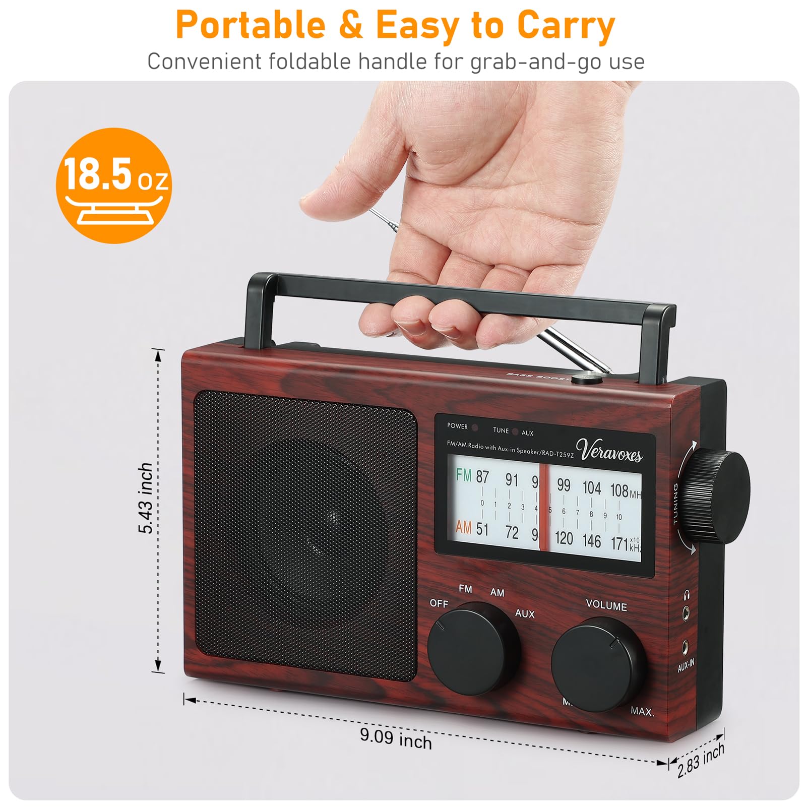 Veravoxes AM/FM Radio – Bass Control & Dual Power