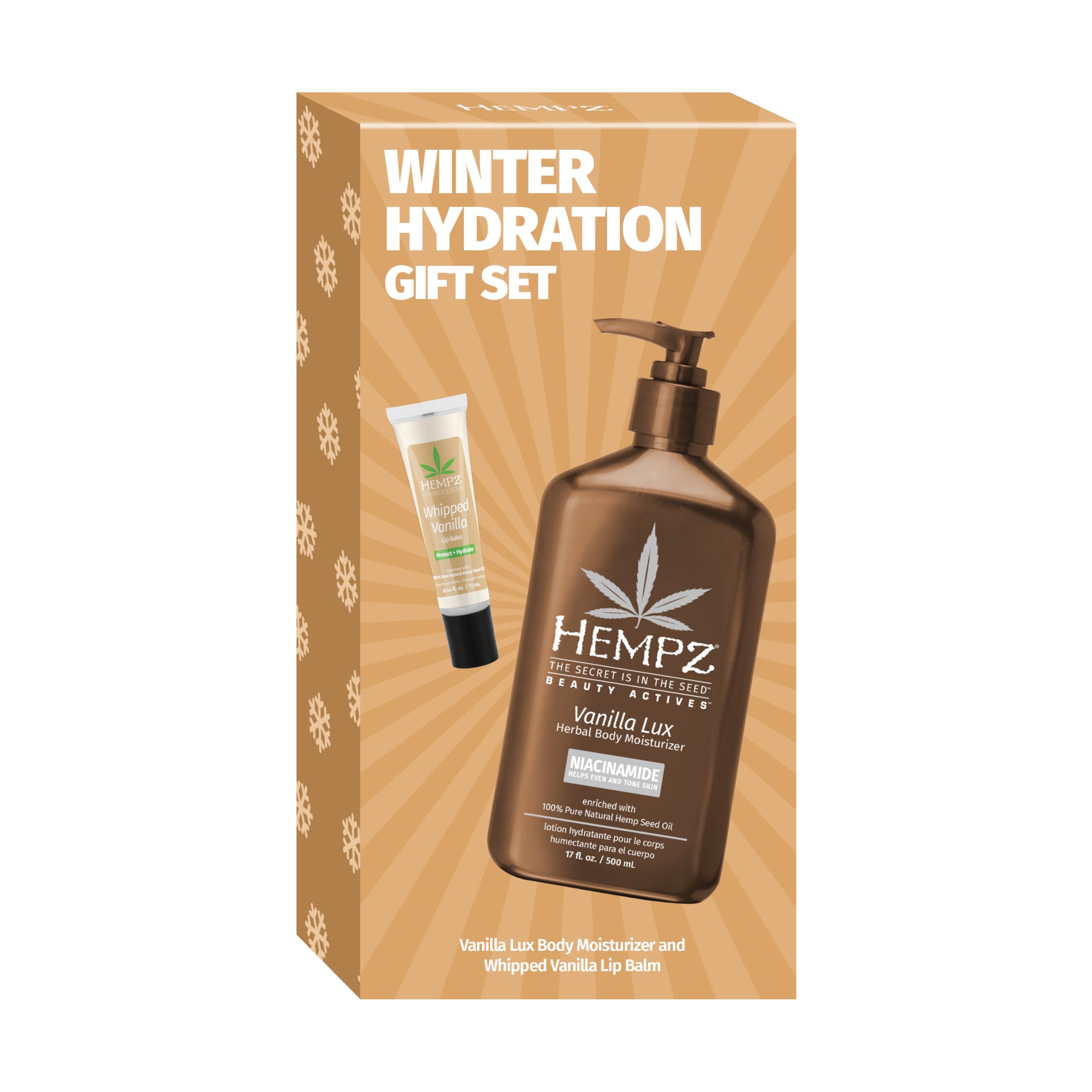 Hempz Winter Hydration Gift Set, Lip Balm, Vanilla, 17 oz,.44 oz