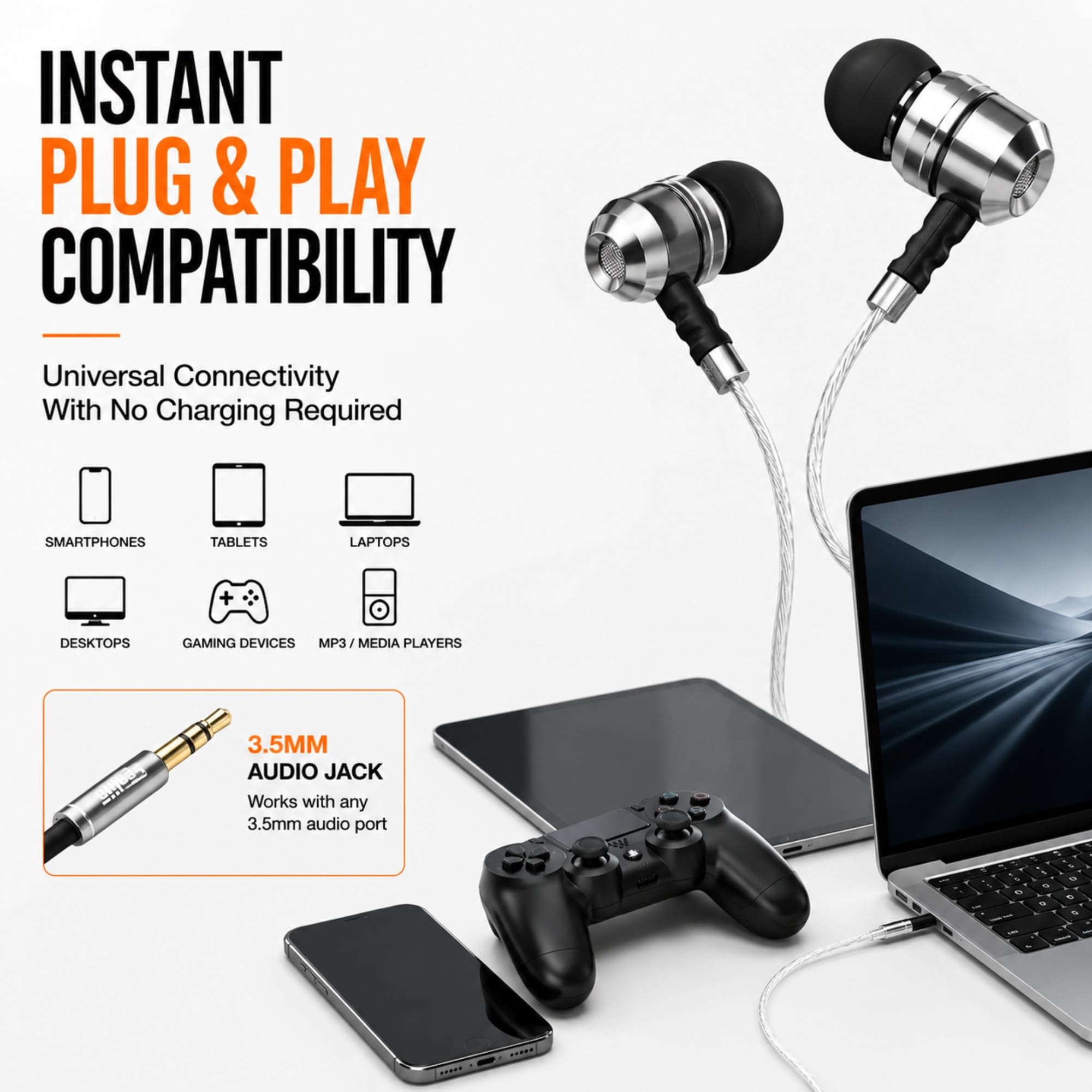 Sephia SP3060 wired in-ear headphones with black earbuds and inline remote, designed for clear sound and comfortable fit
