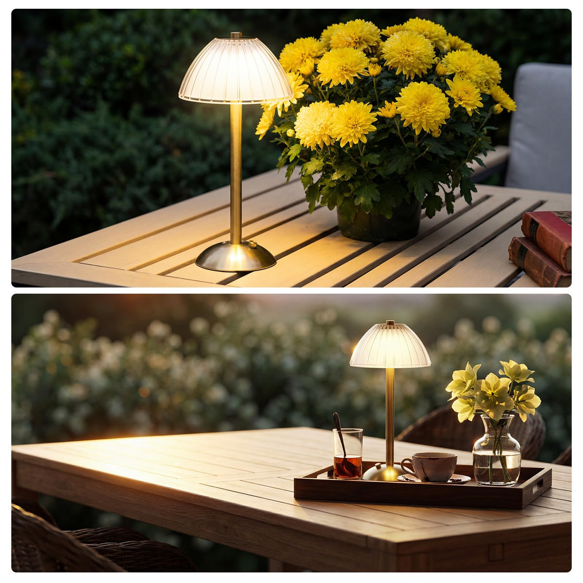 Liliful 2 Pcs Cordless Table Lamp LED Touch Gold Mushroom - Liliful Official Imagery - 8