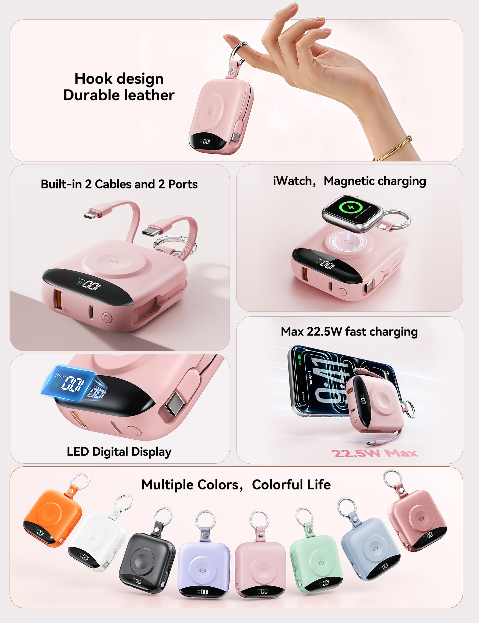 Portable Charger 10000mAh 22 5W Power Bank Built in 2 Cables - BLJIB Official Imagery - 3