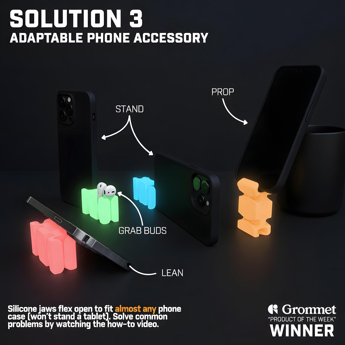 Glowing Silicone Steel Weighted Cable Holder for Nighstand - CordBrick Official Imagery - 5