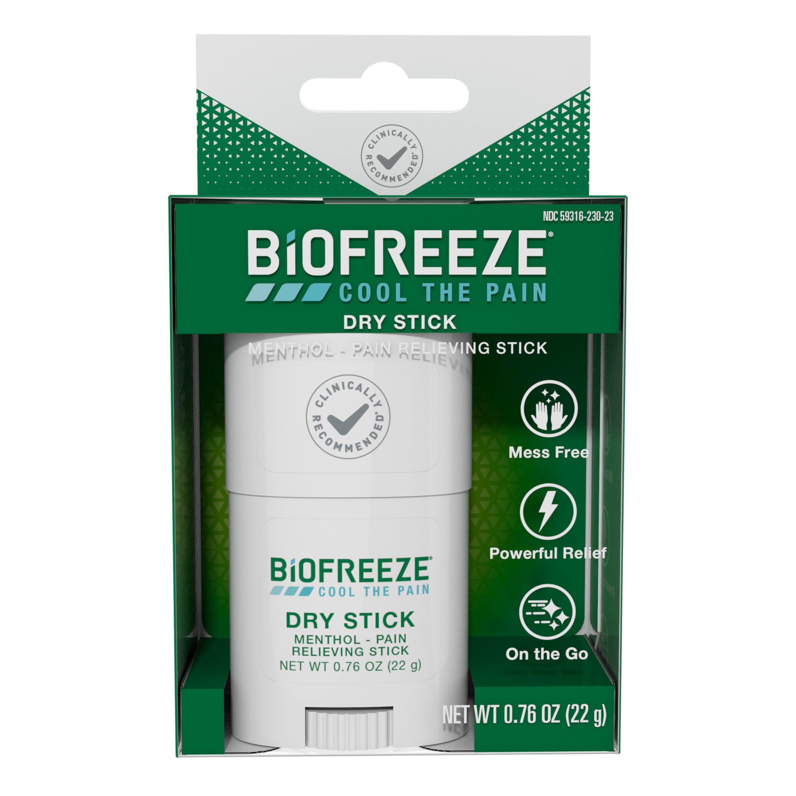 Biofreeze Dry Stick, Mess-Free Relief for Neck, Shoulder, Knee, Hip, Hand & Joint, Cooling Menthol Pain Relief Stick, 100+ Uses