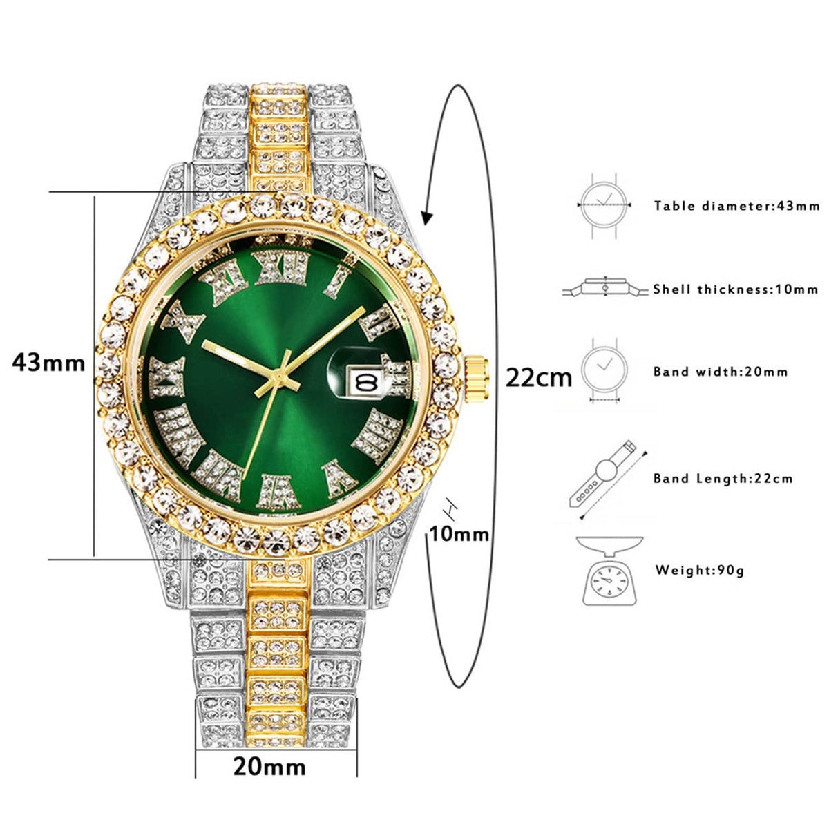 3 Pack Luxury Men Hip Hop Watch with Roman Scale Calendar - CdyBox Official Imagery - 4