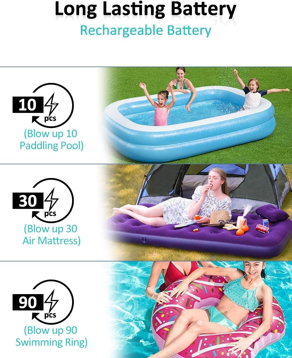 LIBERRWAY Electric Air Pump for Inflatables- 2×2000mAH Rechargeable Ba - View 3