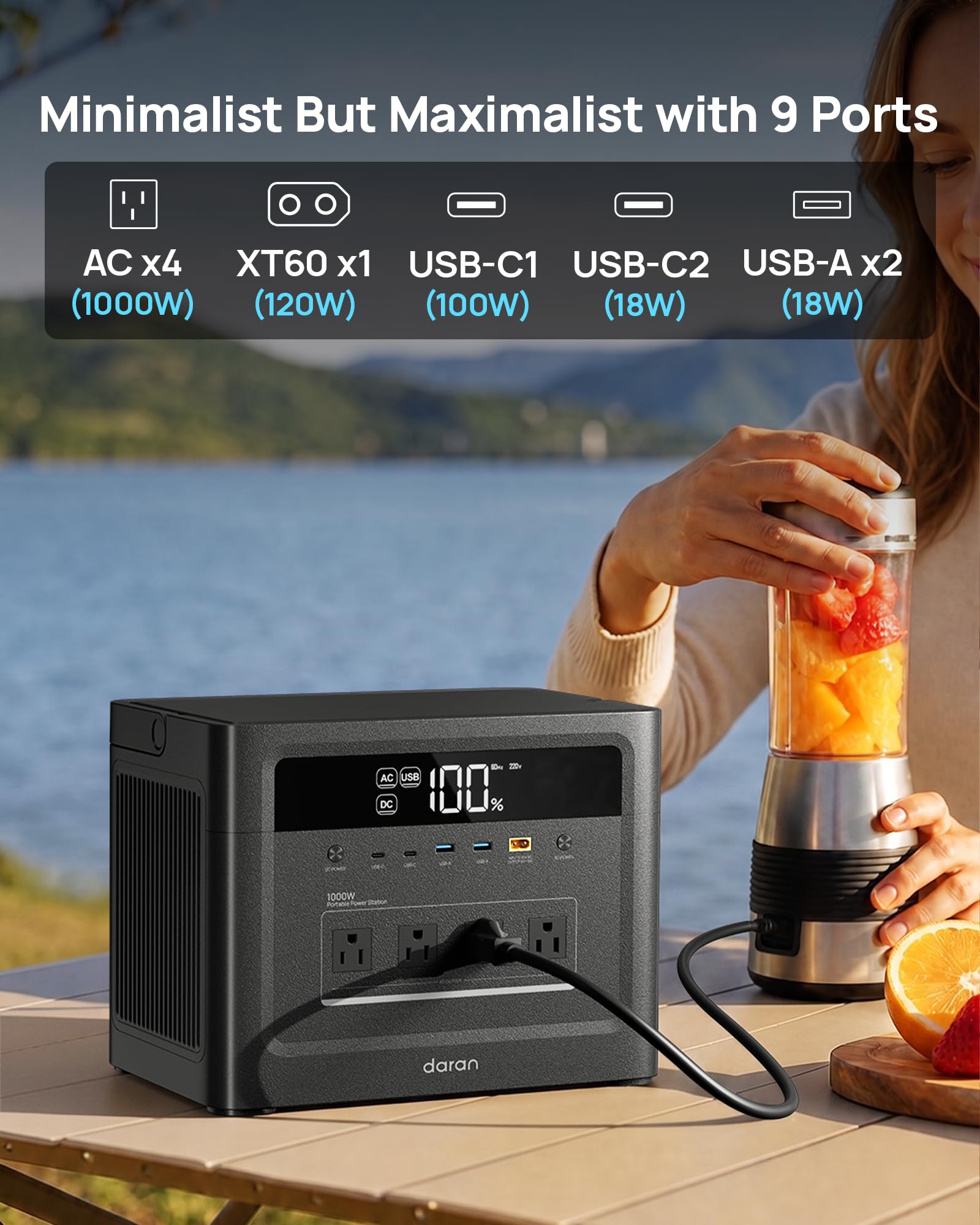 DaranEner Portable Power Station 2000W Surge, Solar Generator 100 - DaranEner Official Product View 3