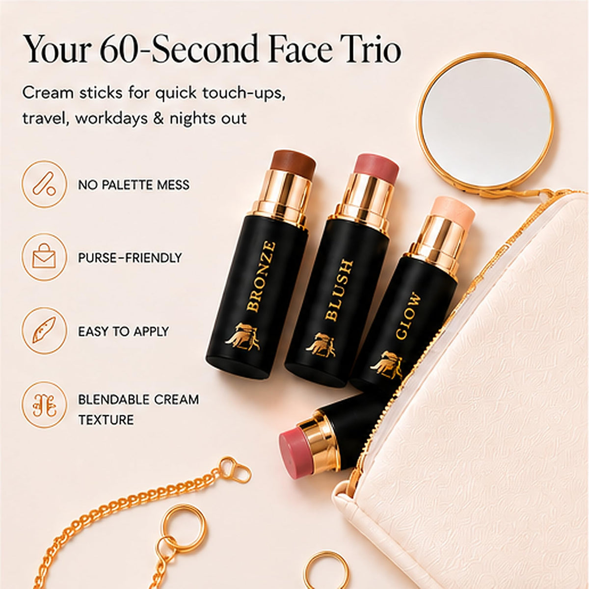 Cream Contour Stick Set Blush Bronzer Highlighter Trio - Phoenix Beauty Official Imagery - 6