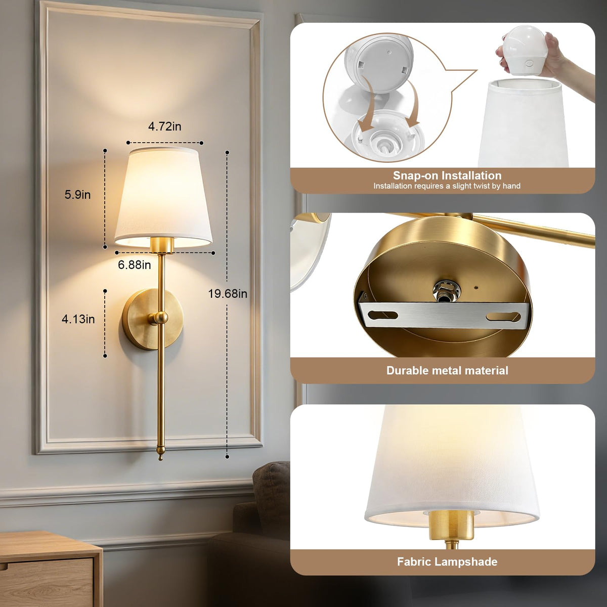 Battery Operated Wall Sconces Set of 2 Wireless Rechargeable - VANZLIFE Official Imagery - 5