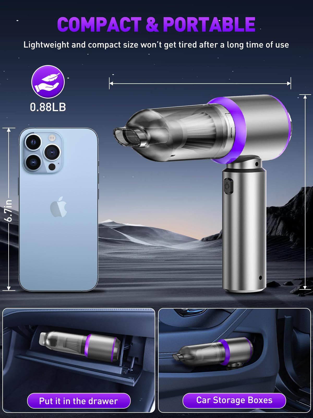 IYOFINE Car Vacuum Cleaner, Cordless Handheld Mini Strong Air Dus by IYOFINE - Angle View 7