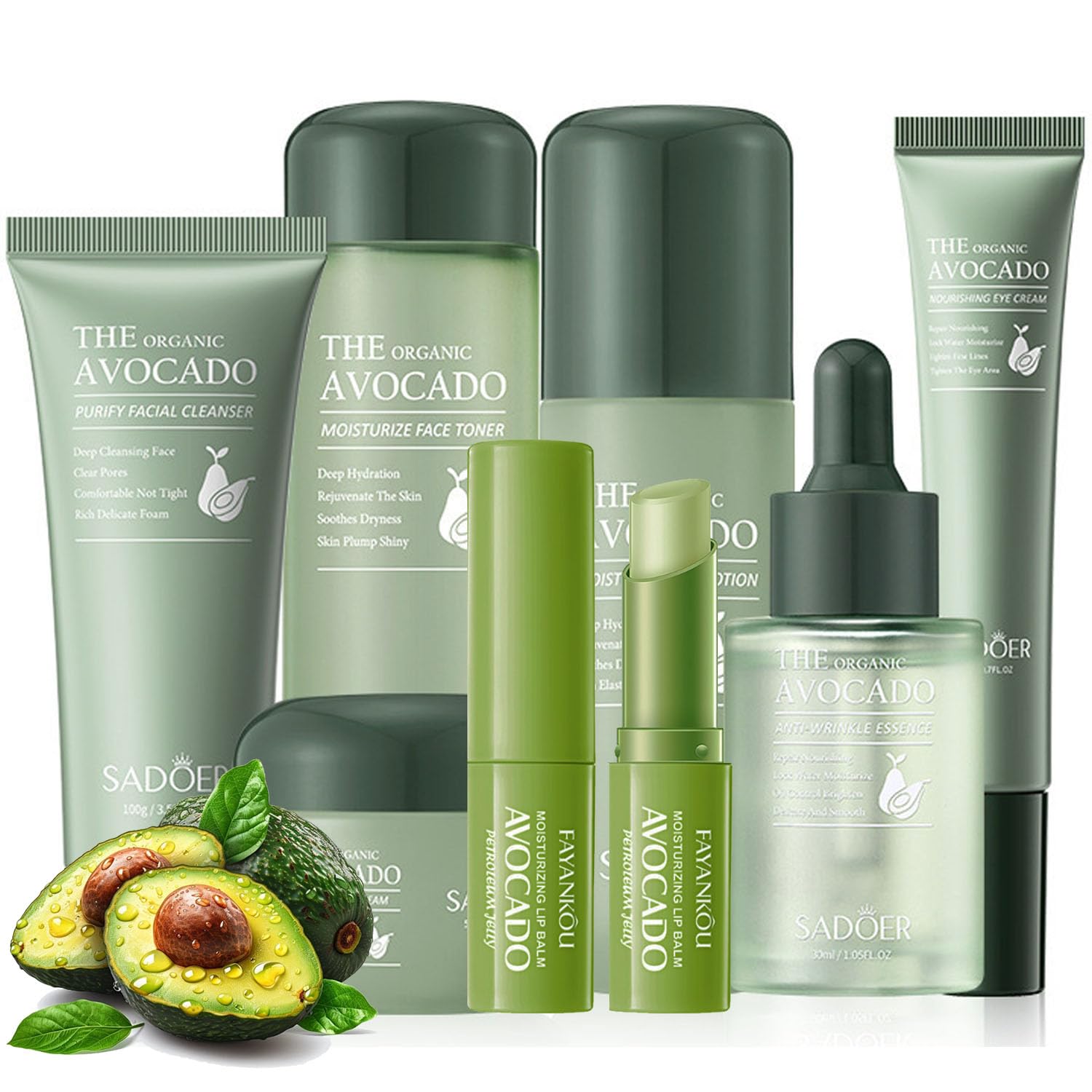 7pcs Avocado Skincare Kit, Skin Care Gift Set with Facial - Product Imagery