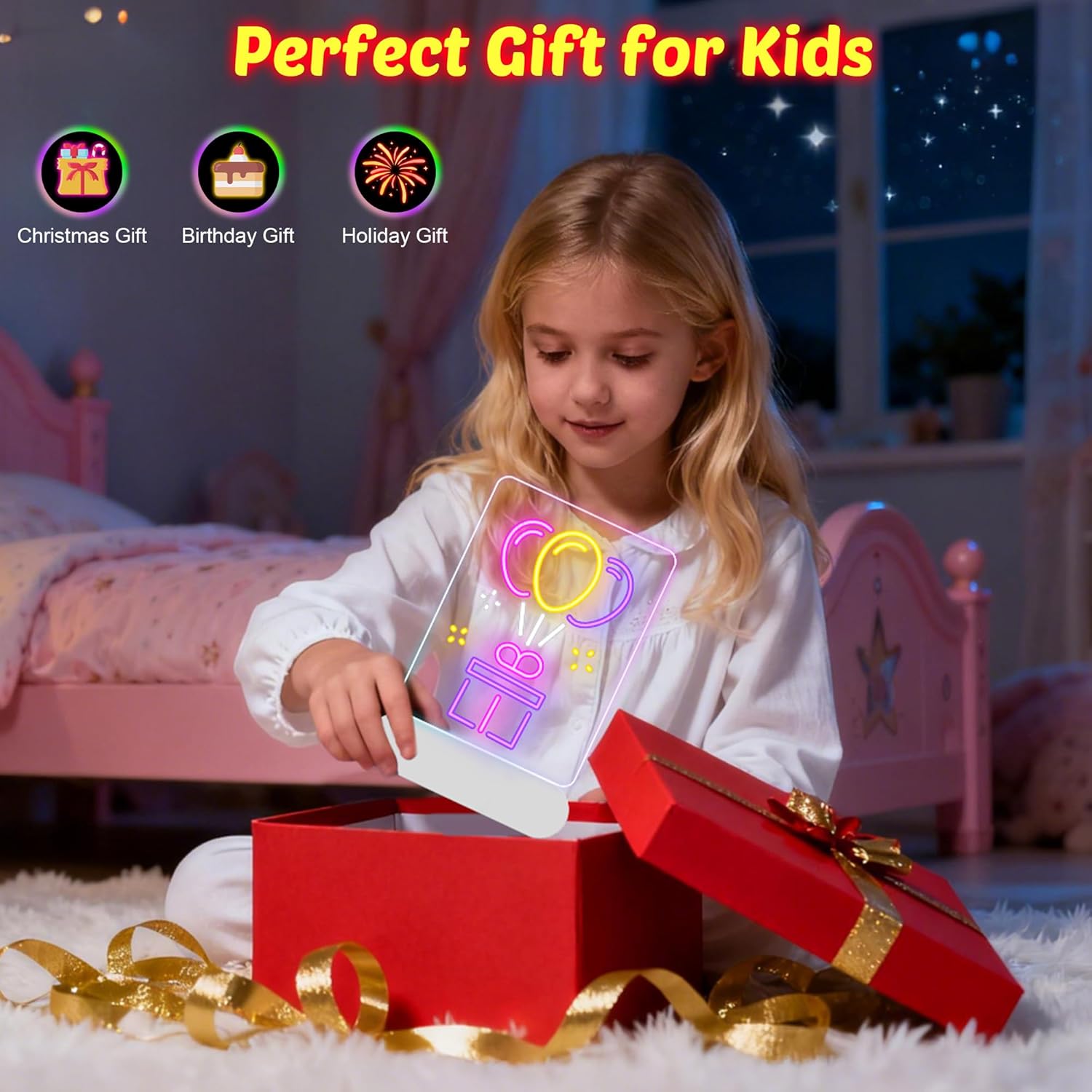 MOKOQI rechargeable LED drawing board with cordless design, illuminated note message surface for easy writing and drawing.