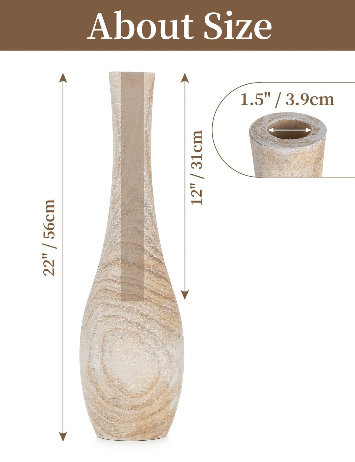 Hanobe 22 Tall Wood Floor Vase for Pampas Grass Boho - Hanobe Official Imagery - 3