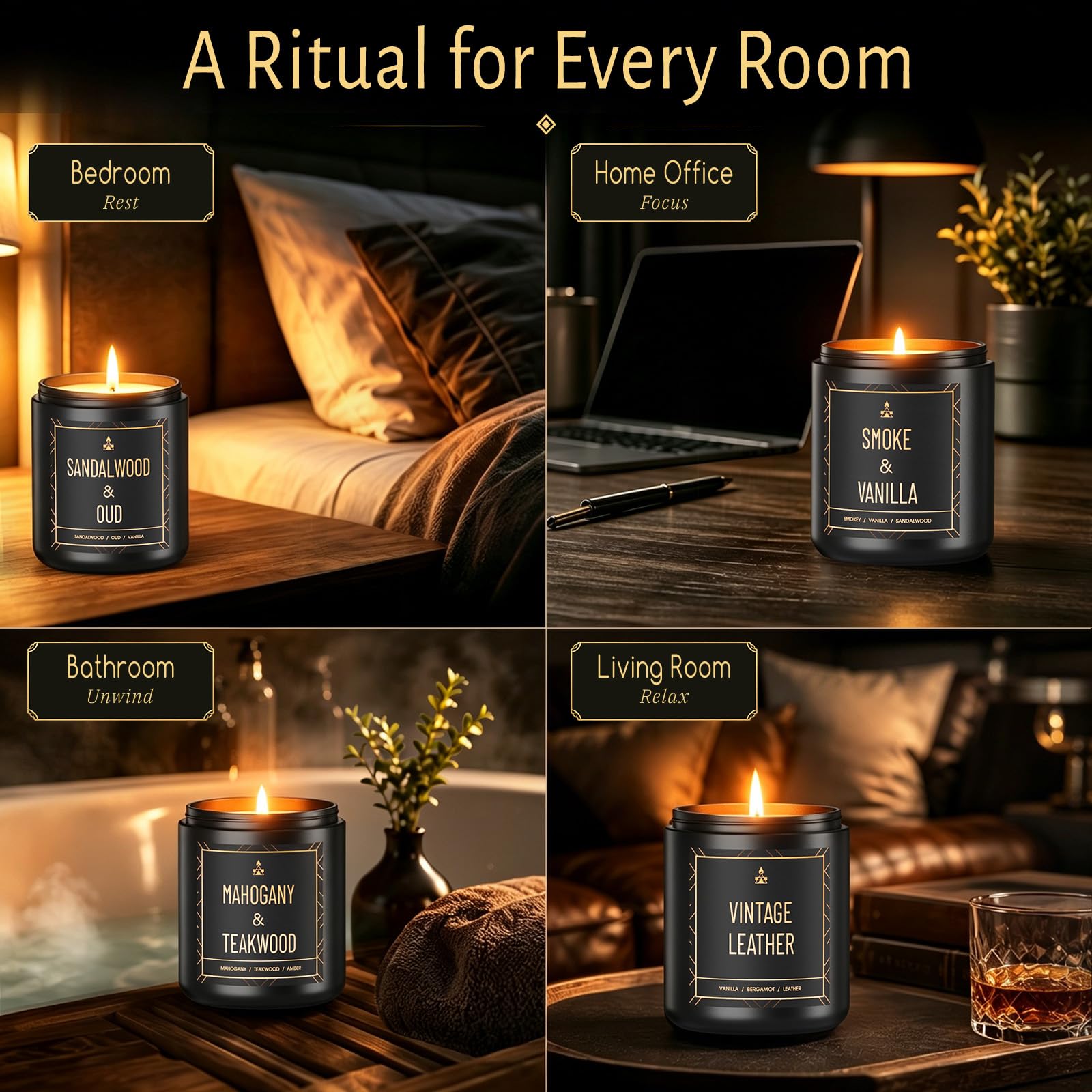 Scented Candles for Men 4 Pack Gift Set 7 6 oz Each Natural - BlissWhisper Official Imagery - 5
