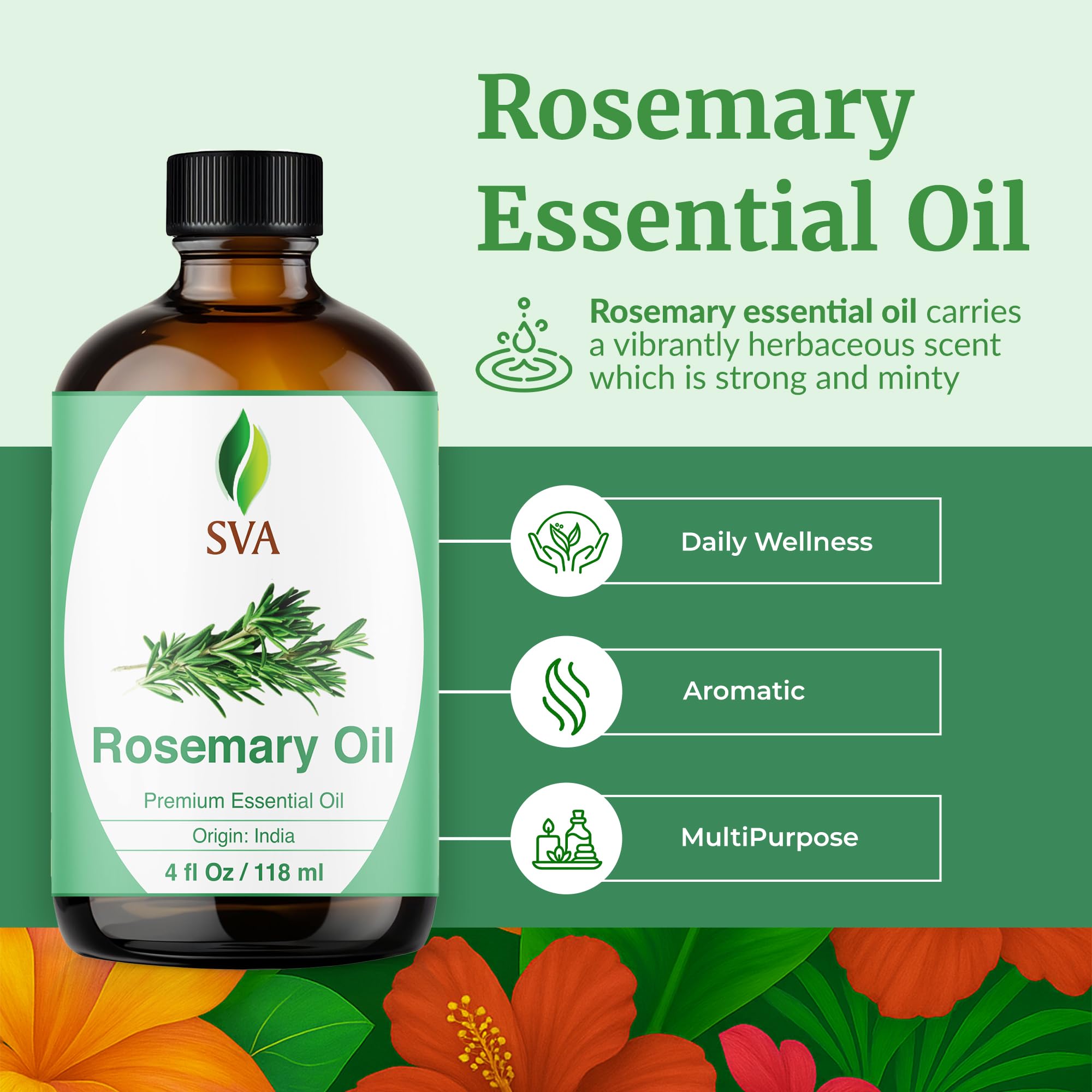 SVA ORGANICS SVA Rosemary Essential Oil, Glass Bottle with Dropper, 4 Fl Oz - SVA ORGANICS Official Product View 2