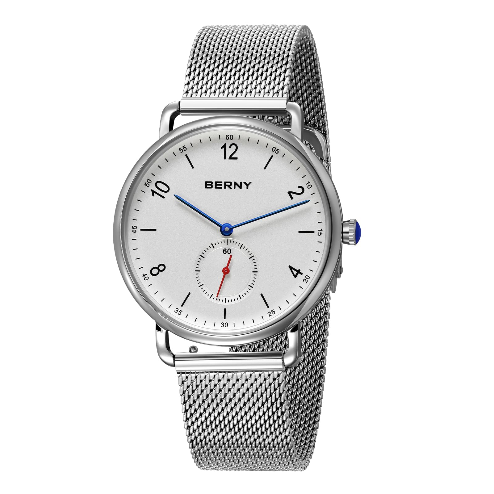 BERNY Silver Watch for Men & Women, Fashion Dress Unisex Quartz - Product Imagery