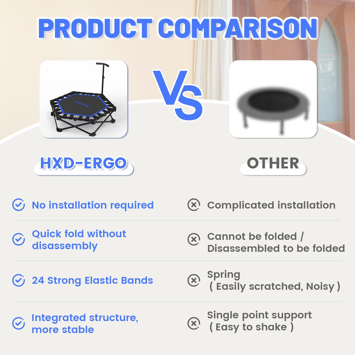 Rebounder Trampoline for Adults with Handle 42 48 - HXD-ERGO Official Imagery - 8