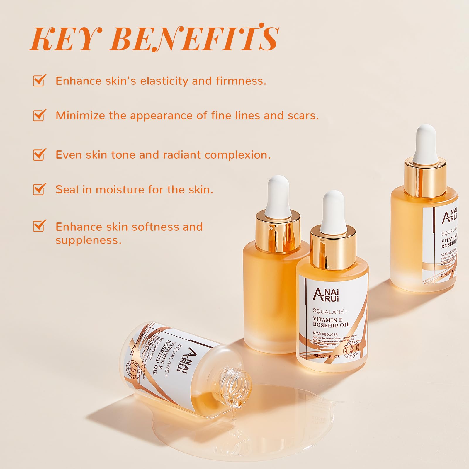 ANAI RUI Squalane + Vitamin E Rosehip Oil Moisturizer for Face,Hair,Skin& Nail - ANAI RUI Official Product View 3