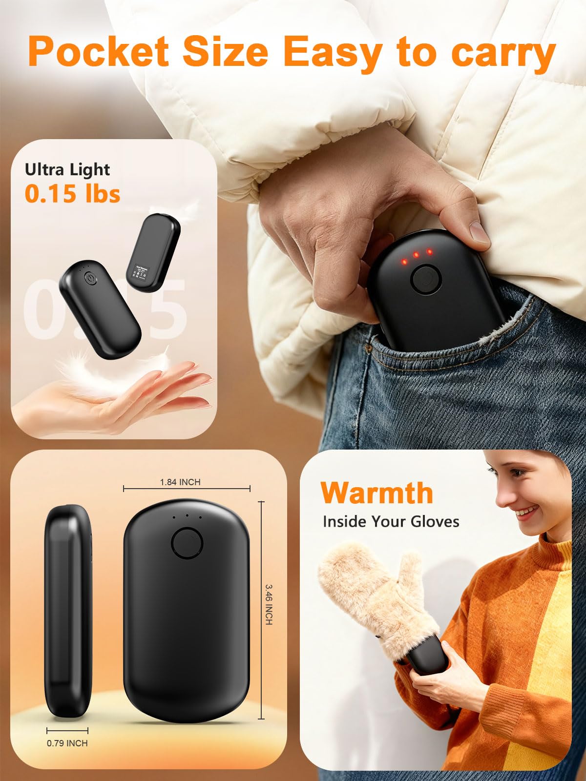 Fovendi Pocket Size Hand Warmers Rechargeable 2 Pack, 6000mAh Electric - View 4