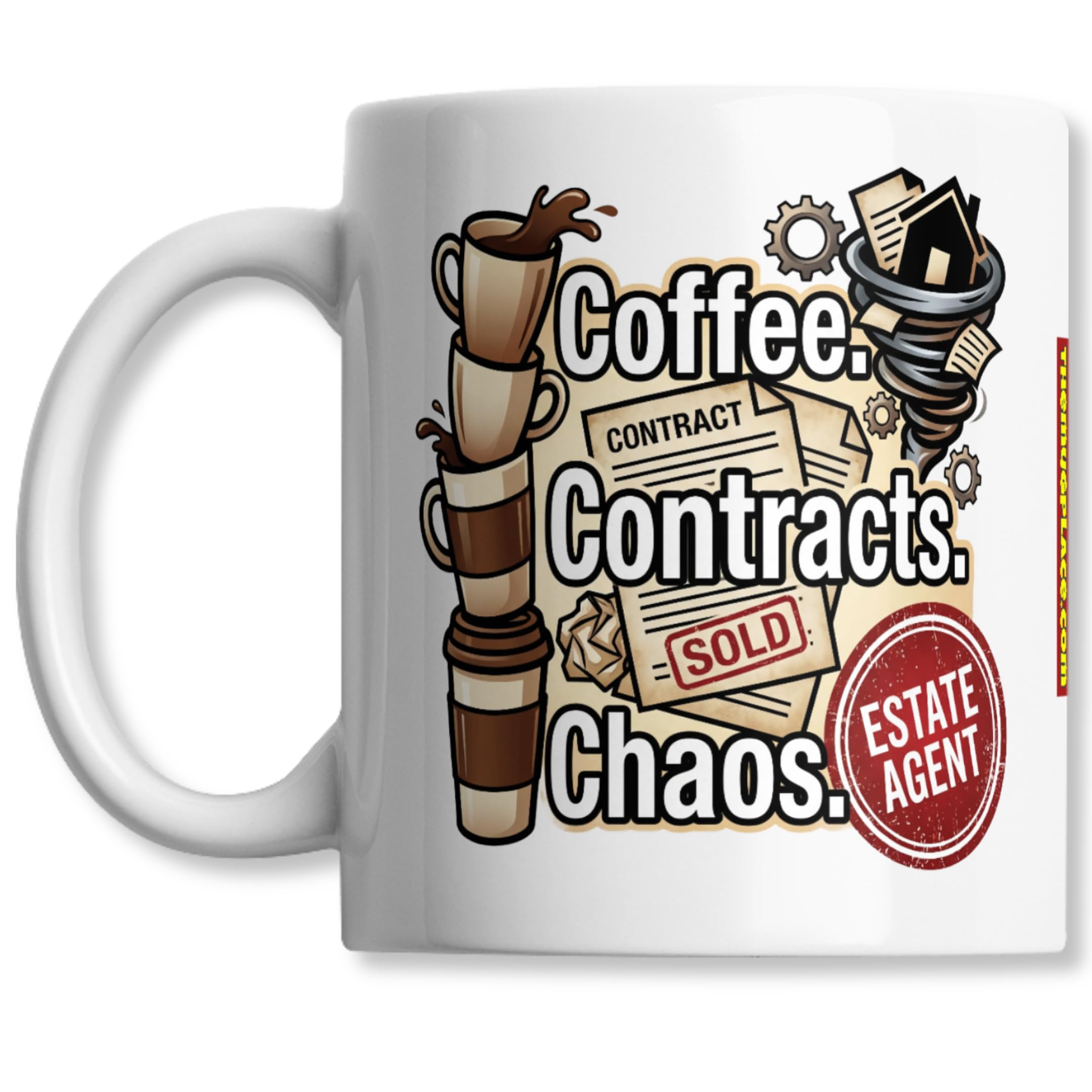Estate Agent Coffee Mug - Coffee Contracts Chaos - Humorous Real - Product Imagery