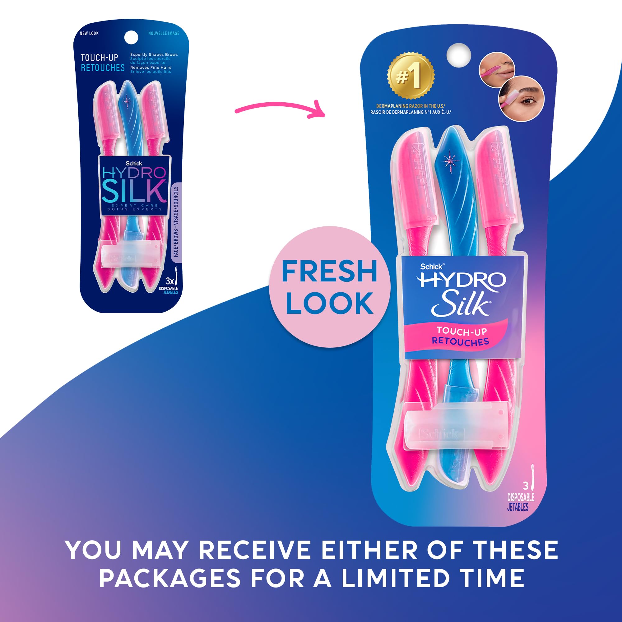 Schick Hydro Silk Touch-Up Dermaplane Razor for Women Face, 3 ct - Schick Hydro Silk Official Product View 3