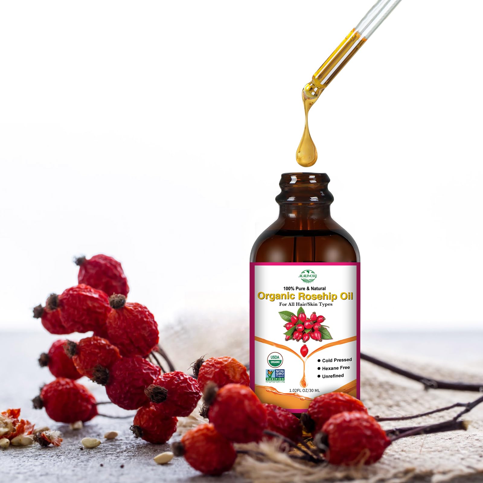 MMPANG Organic Rosehip Seed Oil for Face, USDA Certified, Cold Pressed - MMPANG Official Product View 8