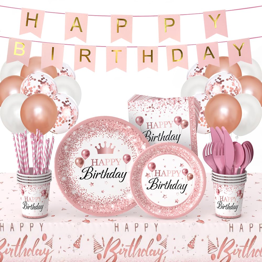 Rose Gold Birthday Party Supplies 212Pcs Disposable Party - Fishdown Official Imagery - 2
