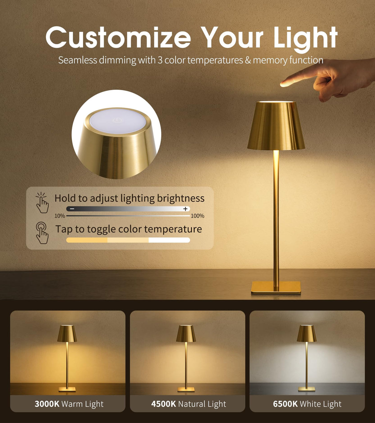 UME 3 Pack Cordless Table Lamp Battery Operated Lamp - UME Official Imagery - 4