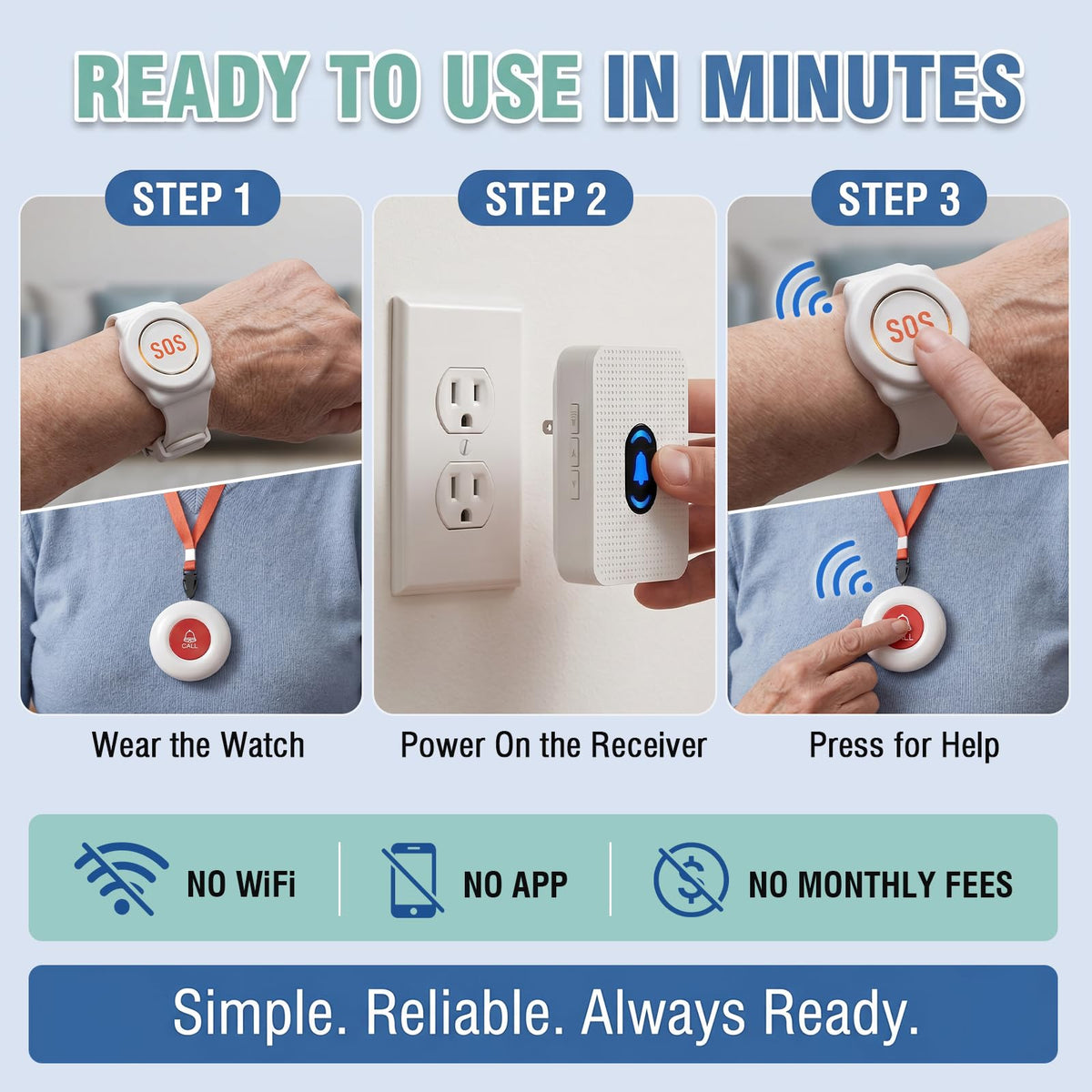 Wireless Wrist Pager Caregiver Call Button in Home System - Daytech Official Imagery - 6
