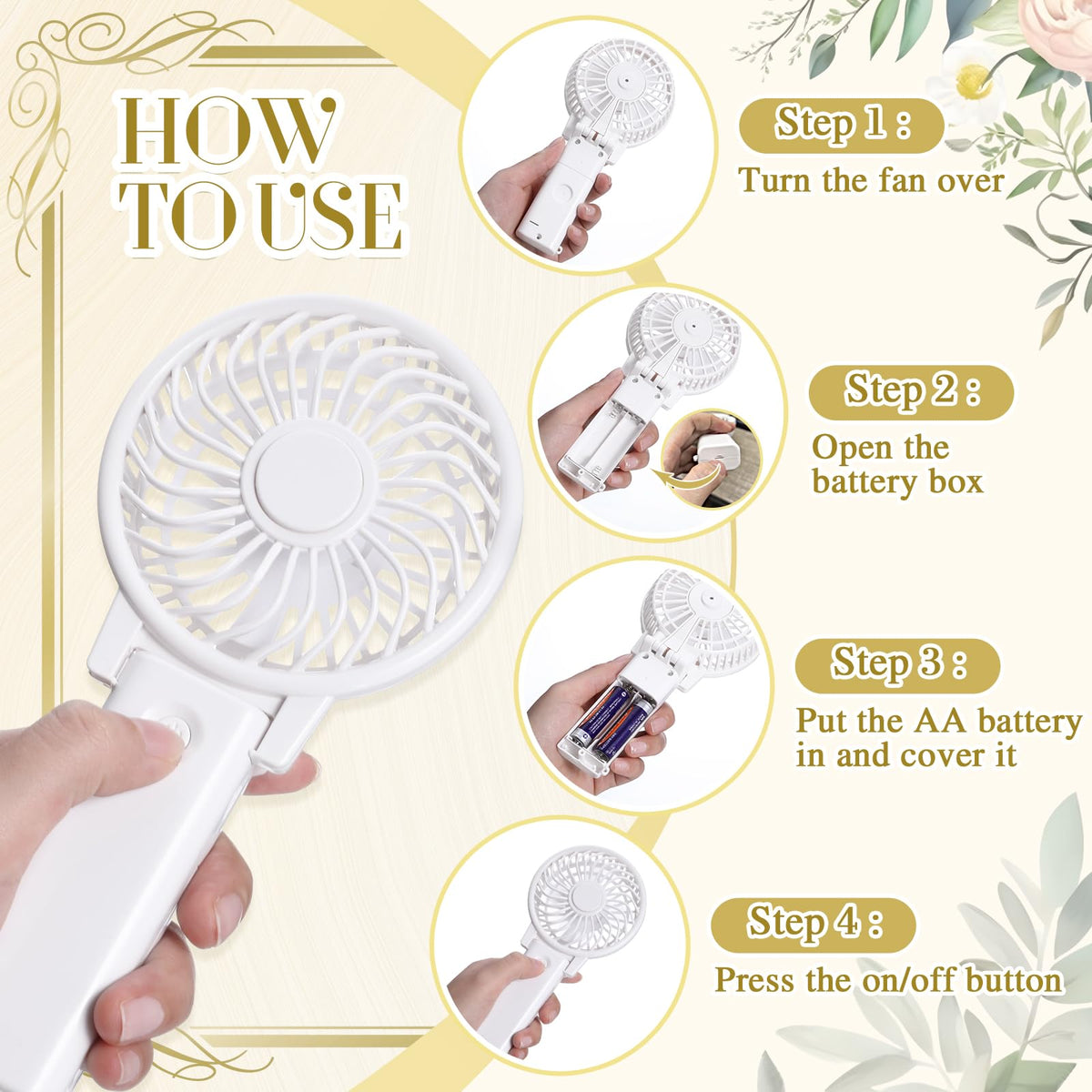 Glooglitter 10 Pcs Handheld Mini Fans Bulk for Wedding Favor - Glooglitter Official Imagery - 4