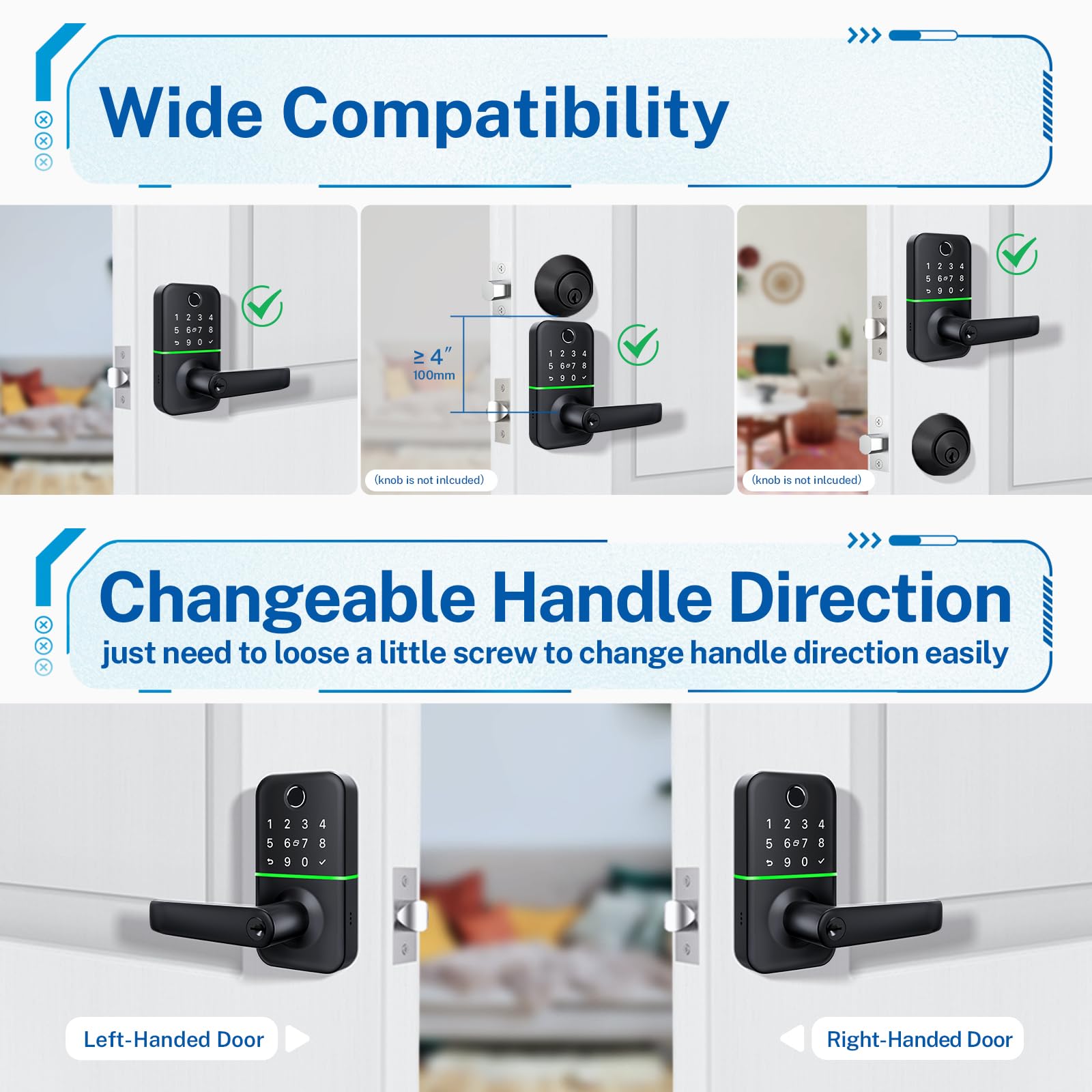 Keypad Smart Door Lock with Handle: Kucacci Keyless Entry Fingerp - KUCACCI Official Product View 5