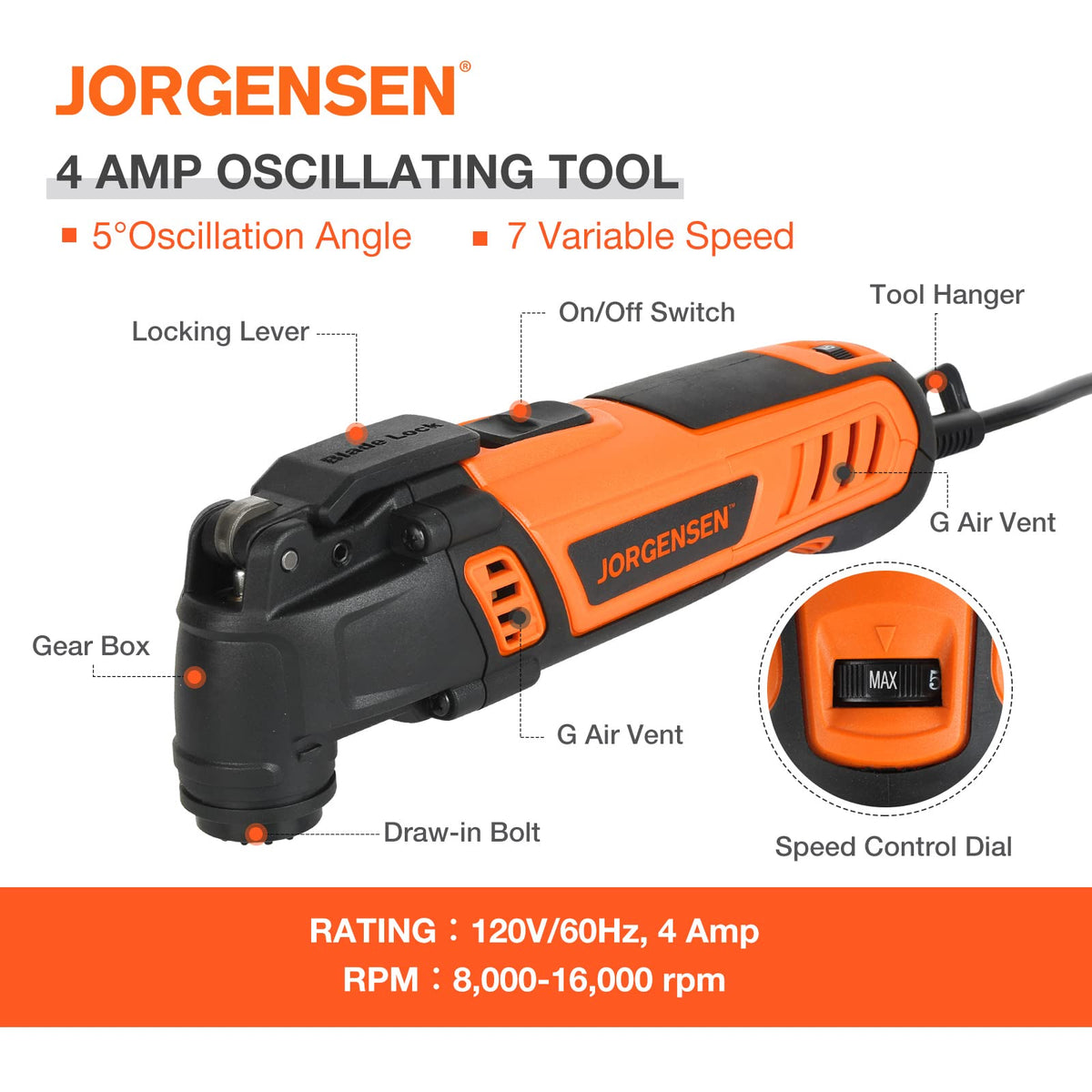 JORGENSEN Corded Oscillating Multi Tool Variable Speed with - Jorgensen Official Imagery - 8