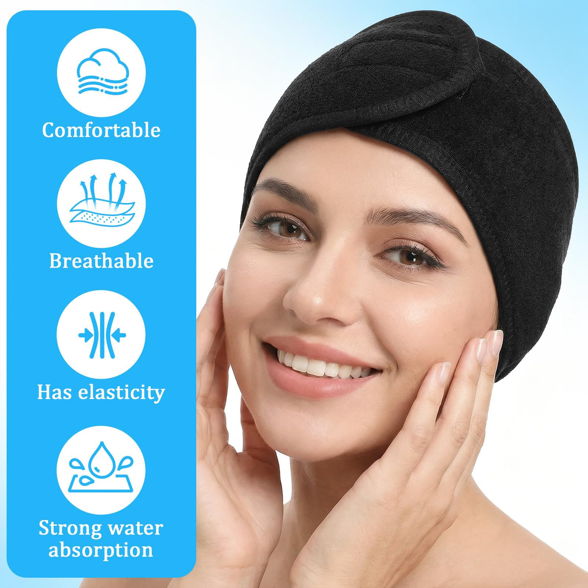 Lemecima 30 Pack Black Spa Headband Bulk Adjustable Facial - Lemecima Official Imagery - 7