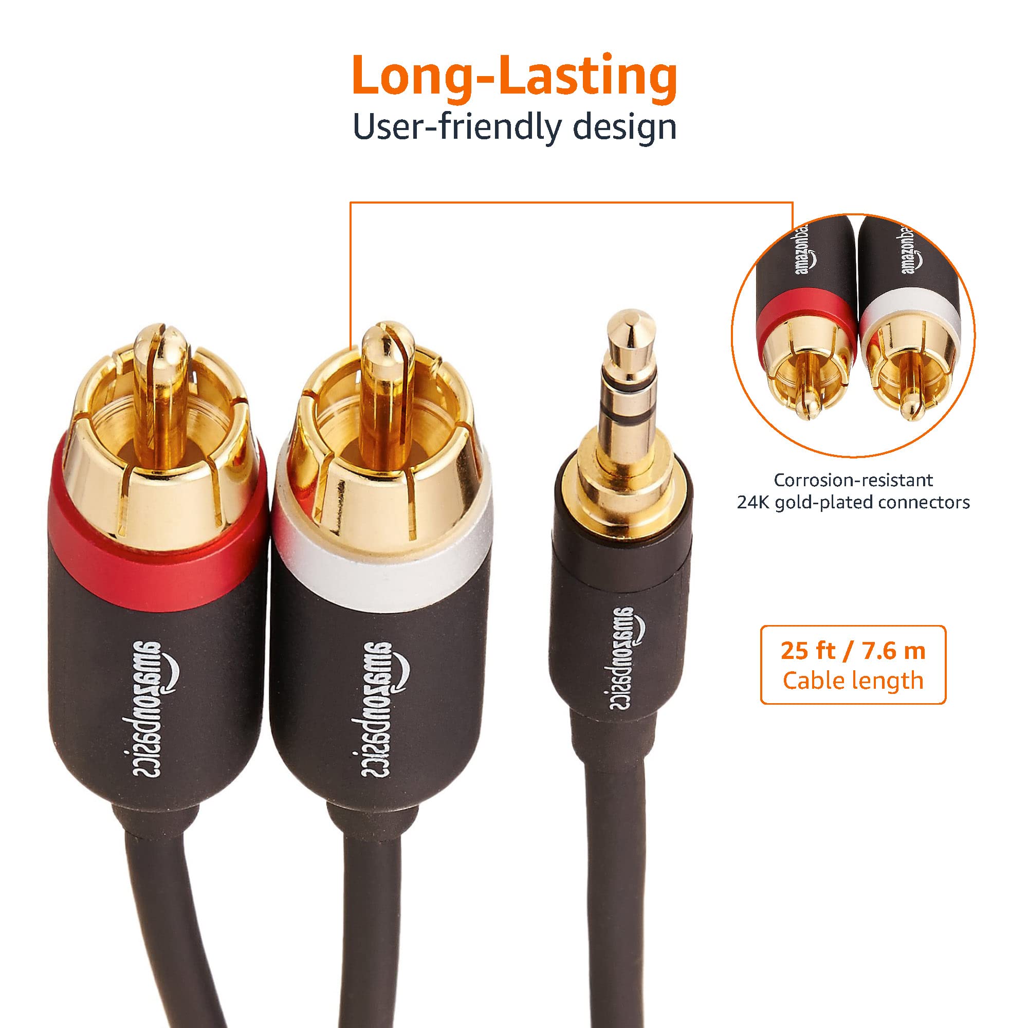 Amazon Basics 3.5mm Stereo Audio Cable to 2 RCA Adapters for Ampl by Amazon Basics - Angle View 4