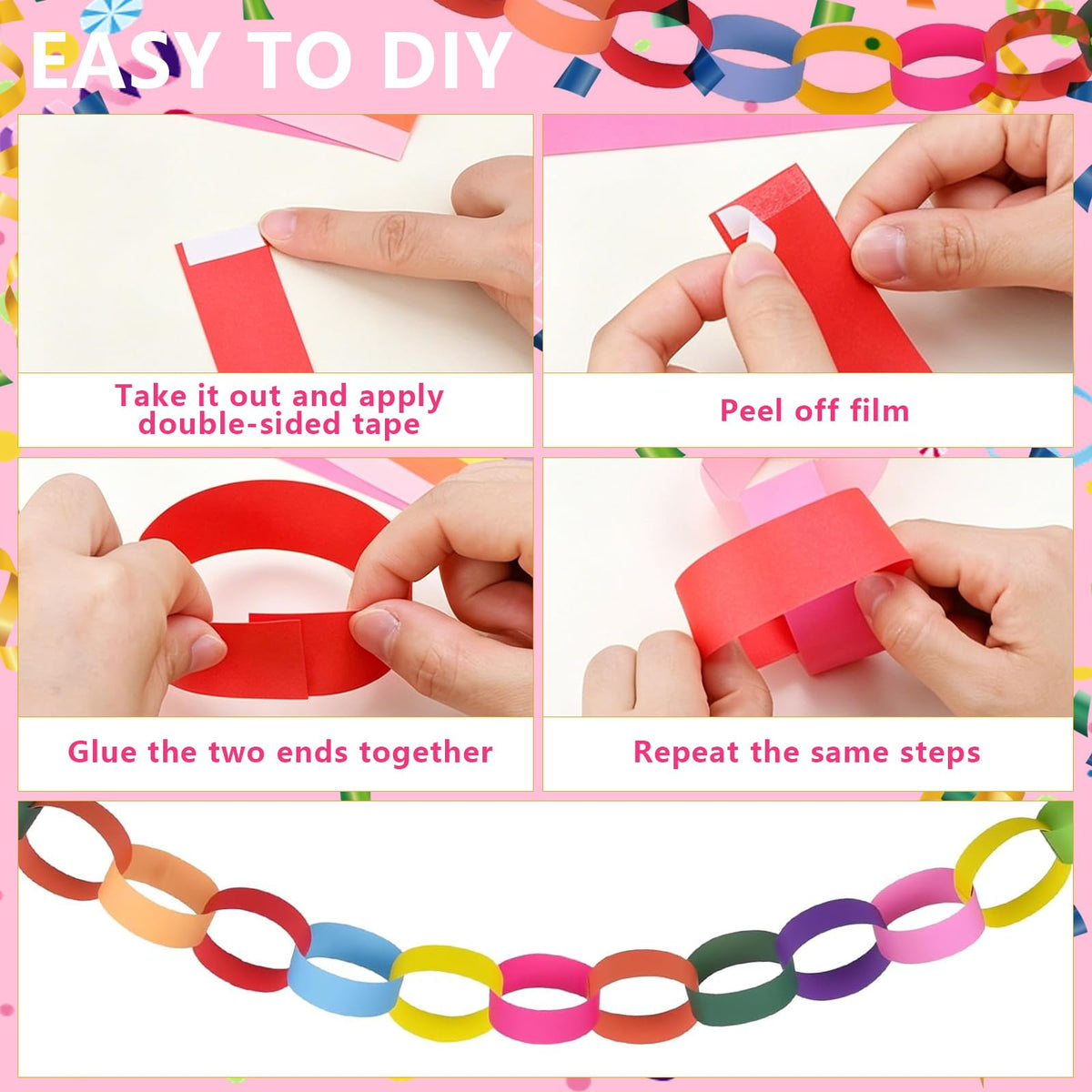 800Pcs Paper Party Decoration Kit 8 Colors Paper Chain - Irosiy Official Imagery - 6