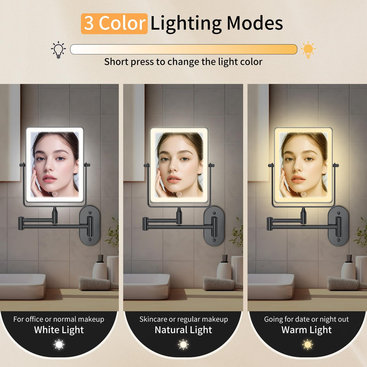 FUNTOUCH 5000mAh Rechargeable Wall Mounted Makeup Mirror - FUNTOUCH Official Imagery - 7