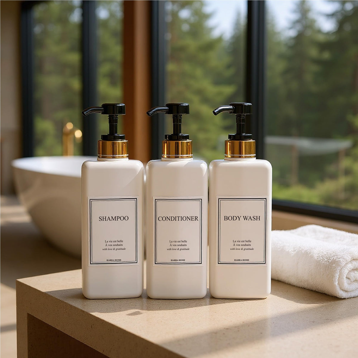 Modern Gold Design Shampoo and Conditioner Dispenser - HARRA HOME Official Imagery - 6