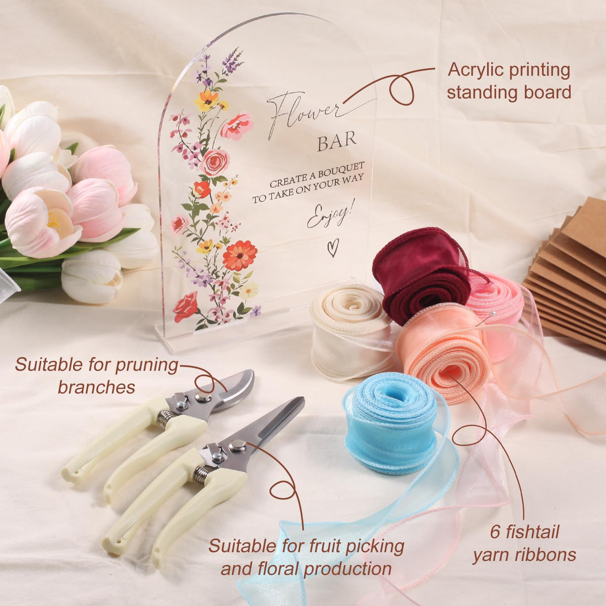 59 Pcs Flower Bar Supplies Kit Acrylic Sign Kraft Bouquet - Finanovs Official Imagery - 5