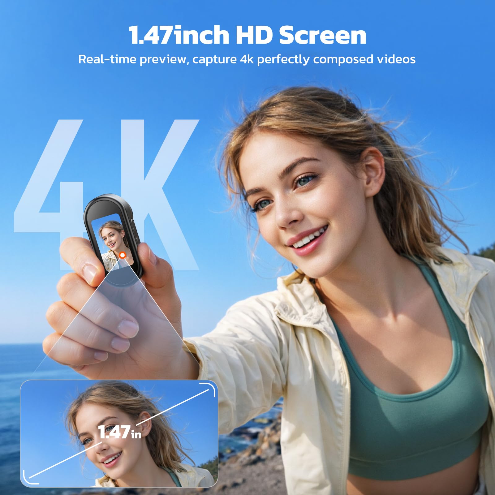 CAMWORLD 4K Mini Body Camera with 64GB Card, Thumb Action Camera by CAMWORLD - Angle View 2