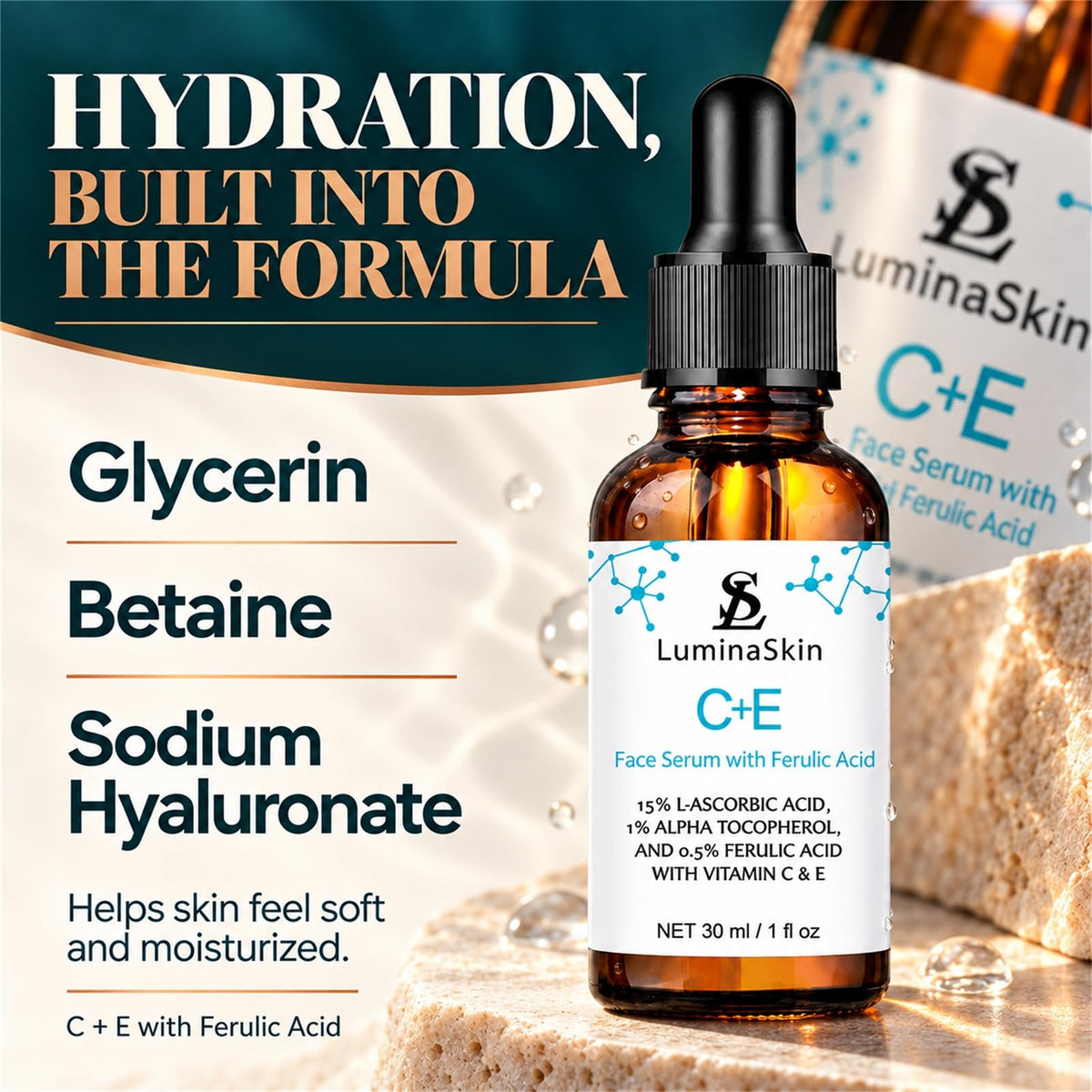 Vitamin C Face Serum Vitamin CE Serum with Ferulic Acid for - LuminaSkin Official Imagery - 7