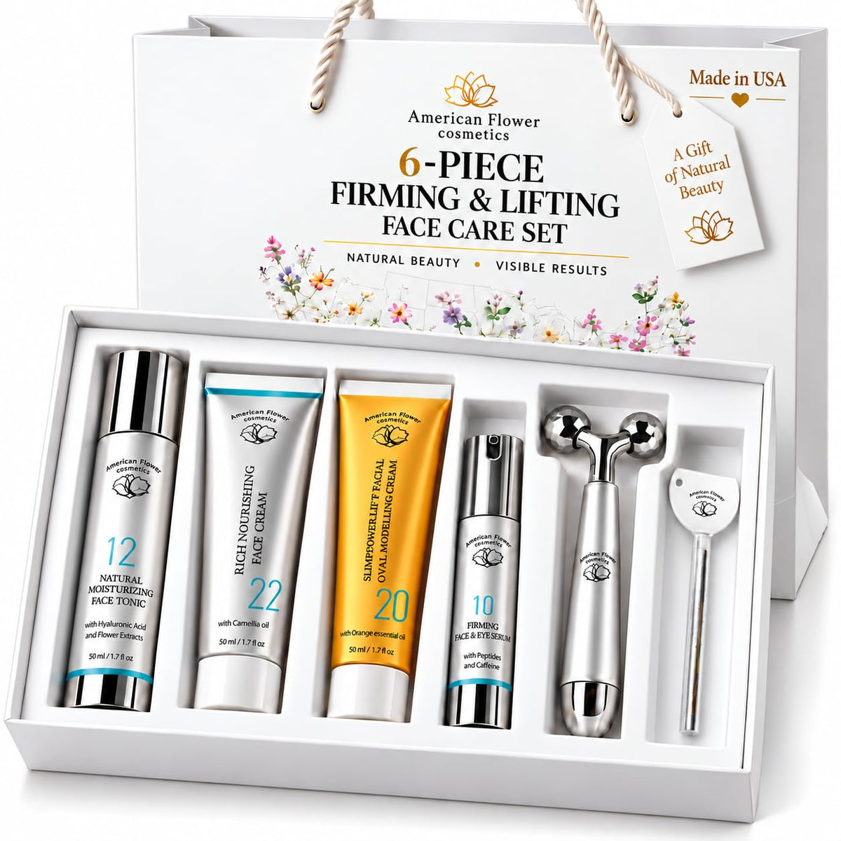 6 Piece Anti Aging Skincare Set Firming Face Care Gift Set - AMERICAN FLOWER COSMETICS Official Imagery - 2