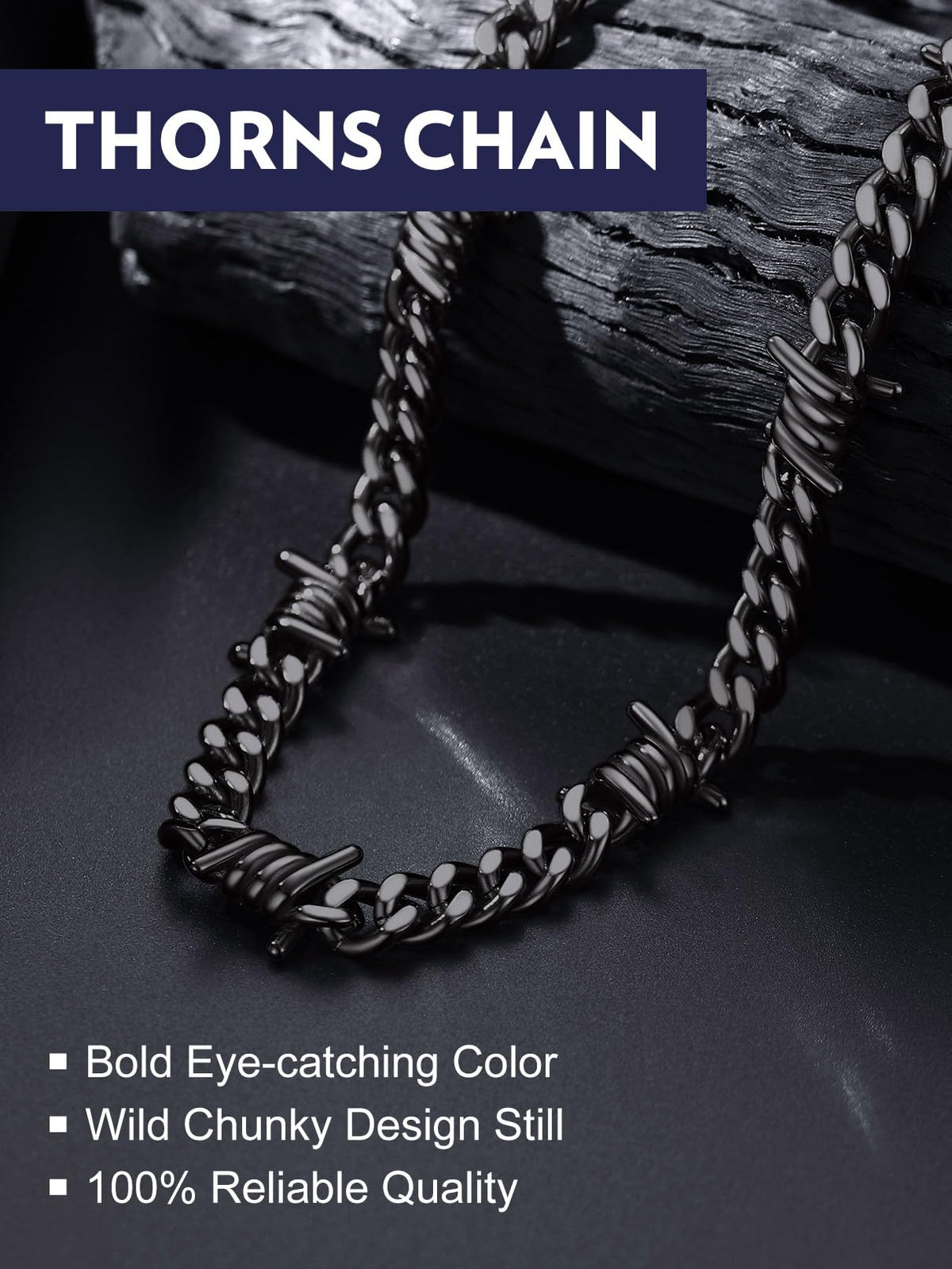 Bandmax Stainless Steel Barbed Wire Cuban Chain Necklace for - Bandmax Official Imagery - 3
