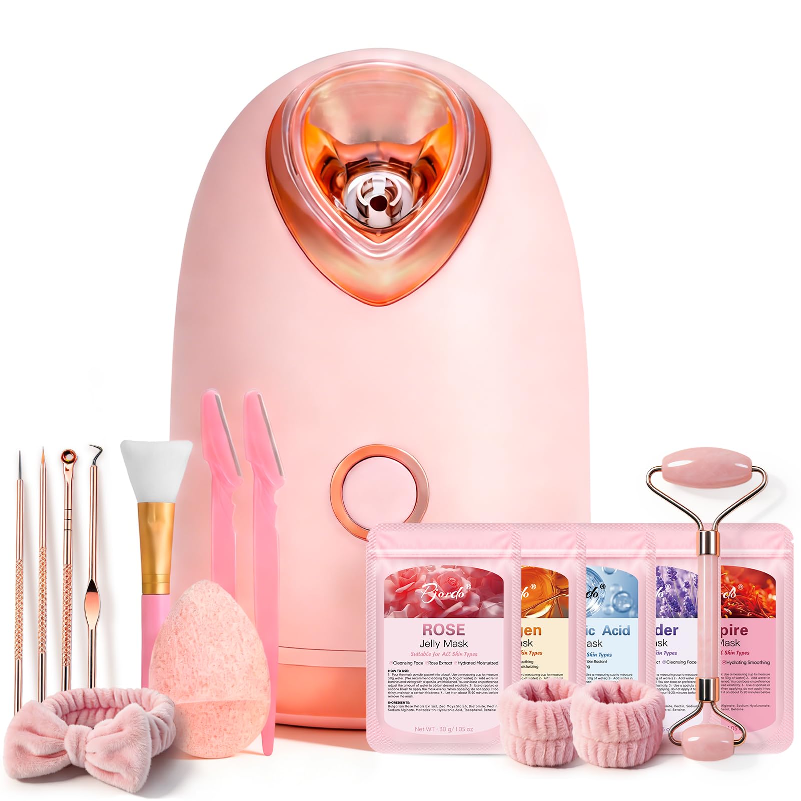 Facial Steamer Spa Kit with 17 Skin Care Tools, Nano Ionic Face - Product Imagery