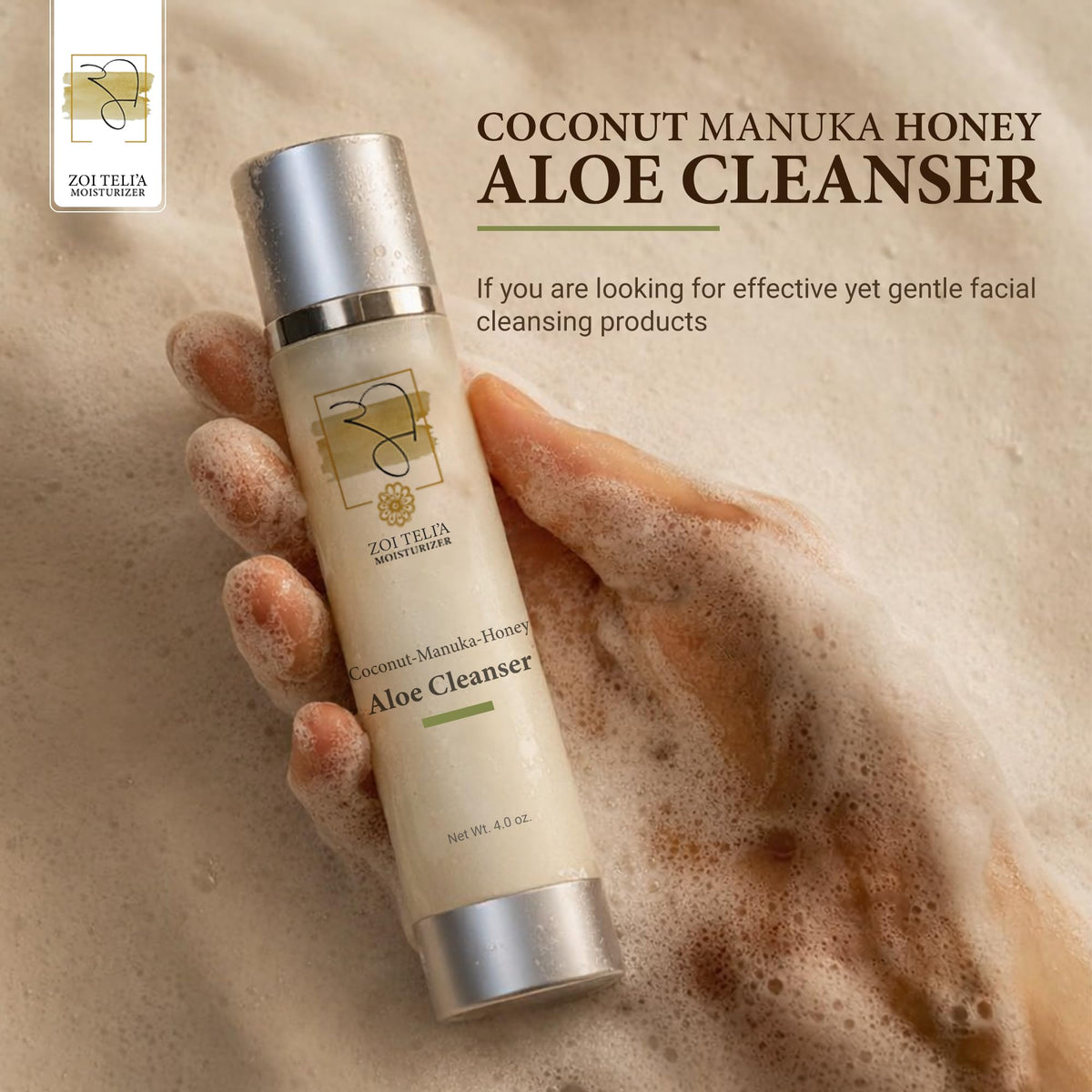 Coconut Manuka Honey Facial Cleanser with Aloe Botanical - Zoi Teli'a Official Imagery - 2