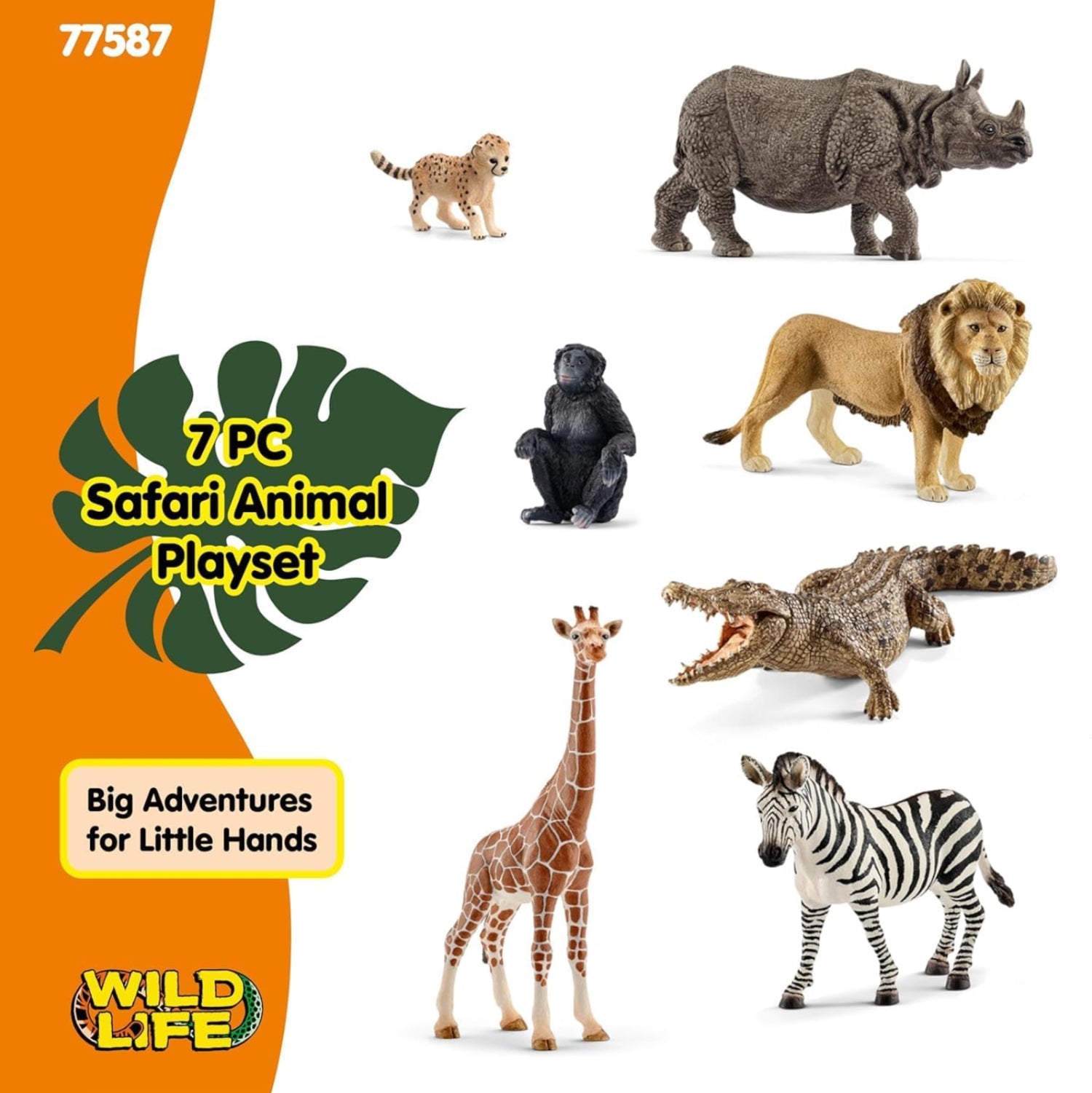 Schleich Wild Life 7-piece Savannah animal toy set includes a detailed rhino and other safari animals for imaginative play.
