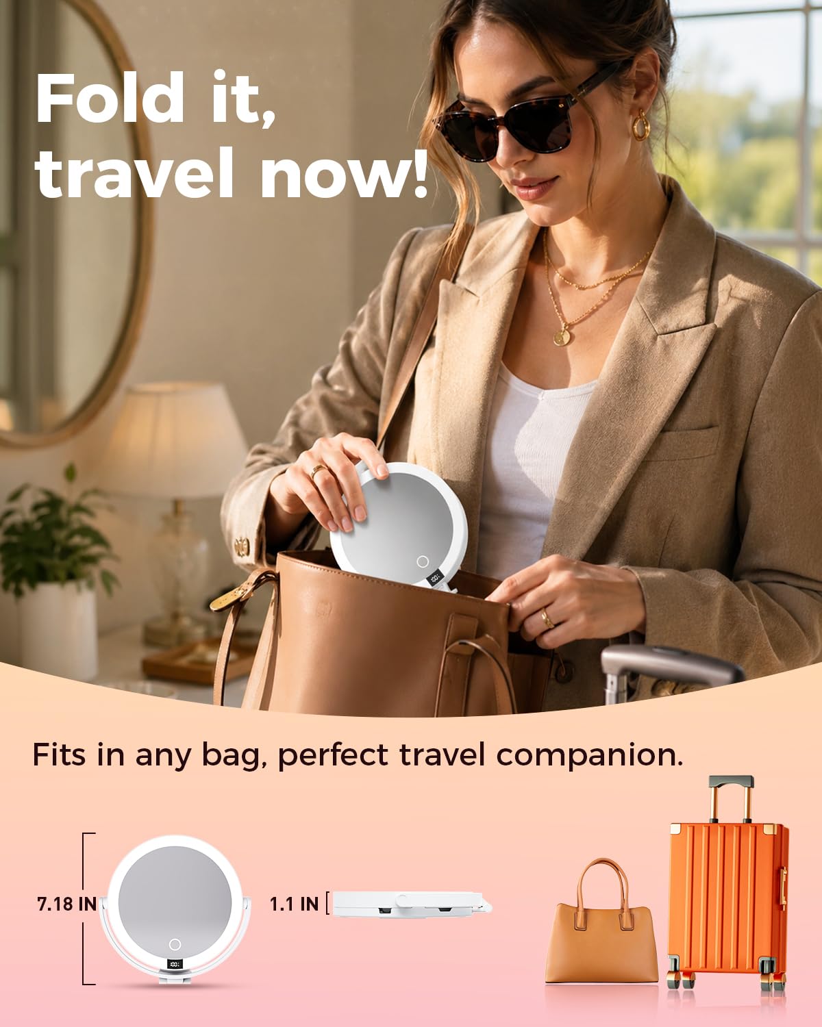 Foldable Travel Makeup Mirror with Light and Magnification - VEXOOX Official Imagery - 4