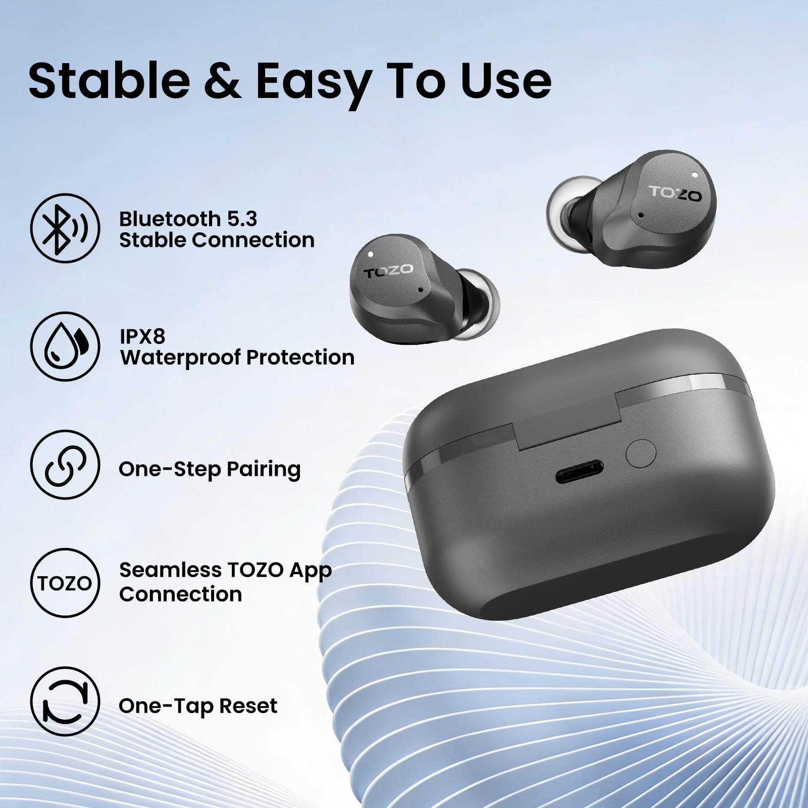TOZO NC9 Hybrid Active Noise Cancelling Wireless Earbuds, 60H, LE - TOZO Official Product View 9