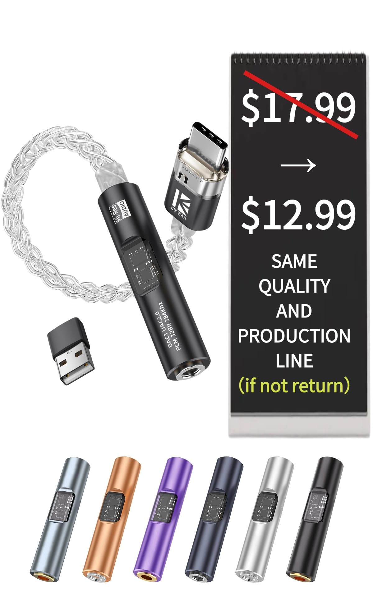 KB EAR 2026 Latest USB C DAC Audio Adapter with Headphone Amplifi by KB EAR - Angle View 8