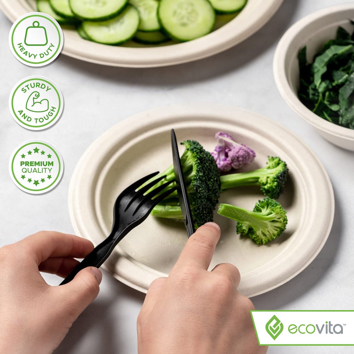 100 Compostable Paper Plates 150 Disposable Plates Eco - Ecovita Official Imagery - 5