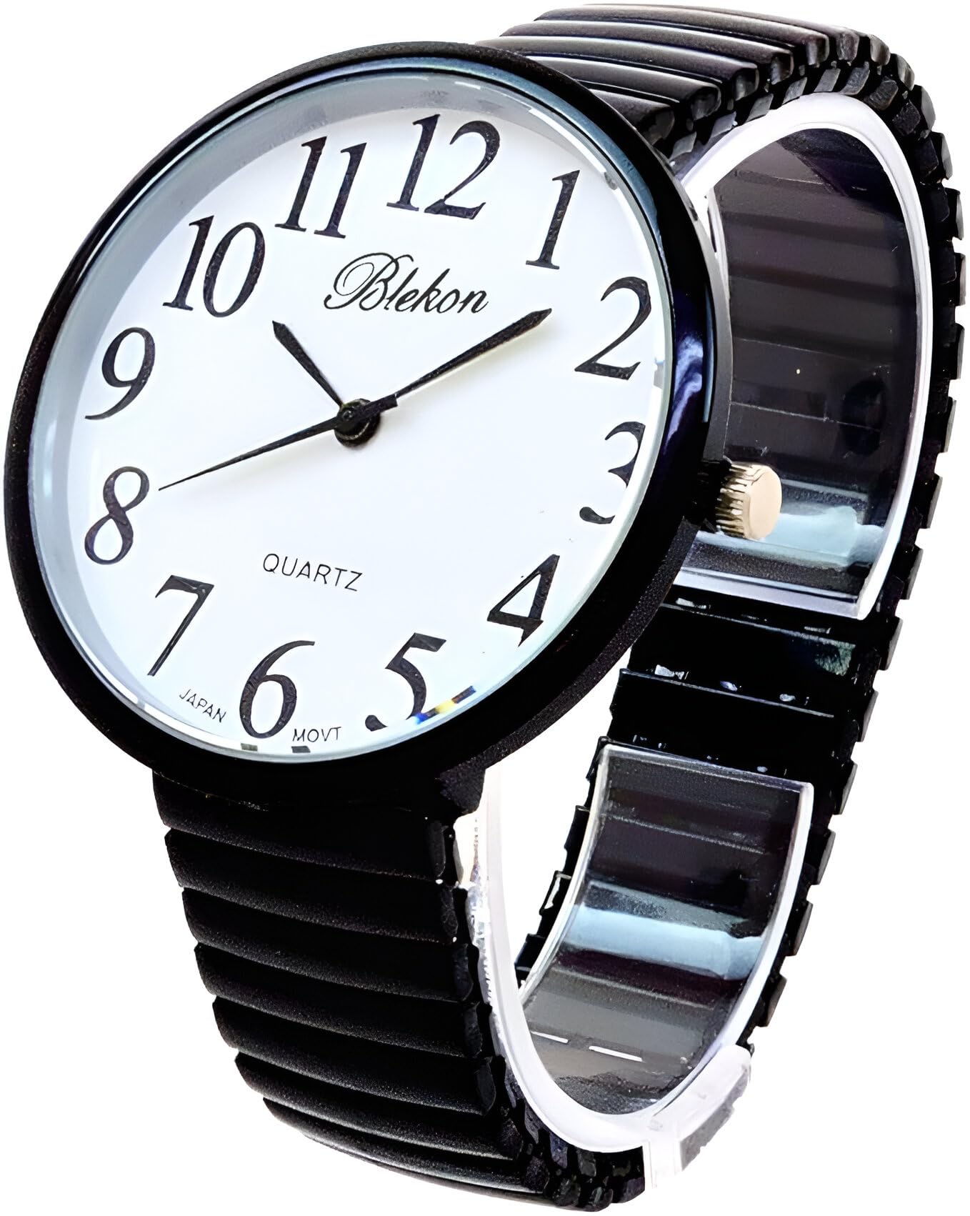 Geneva STC Black Super Large Face Stretch Band Easy to Read Watch - Product Imagery