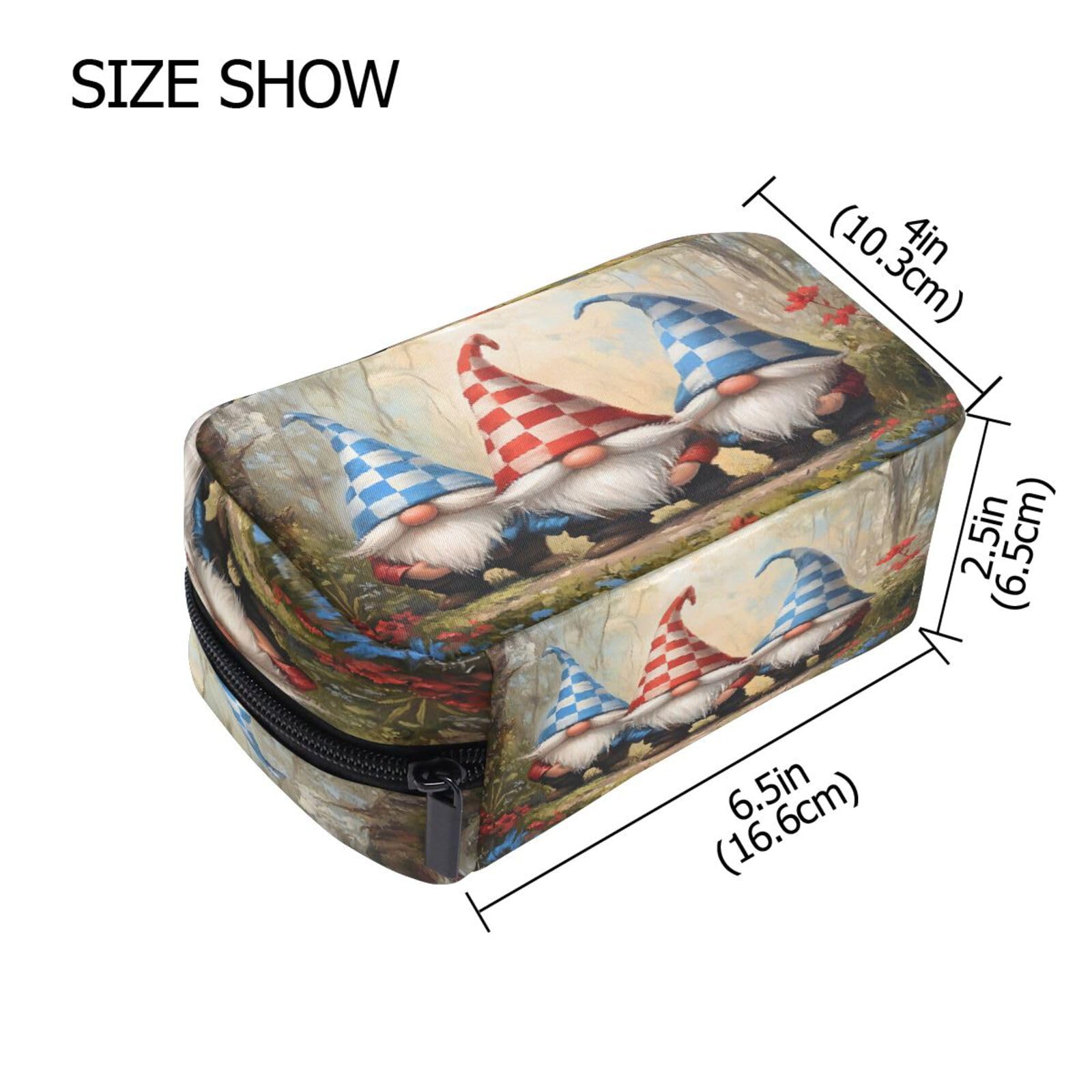 JUZIHAI Spring Forest Gnomes Makeup Bag for Purse, Travel Cosmetic Organizer Pouch with 5 Compartments, Small Portable Zipper Toiletry Bag for Women